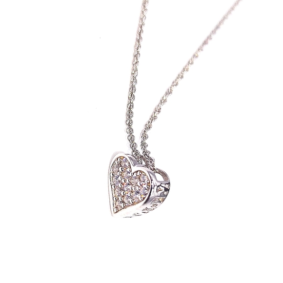 Sterling Silver Pave Cubic Zirconia Heart "MOM" Pendant Necklace - Picture 4 of 8